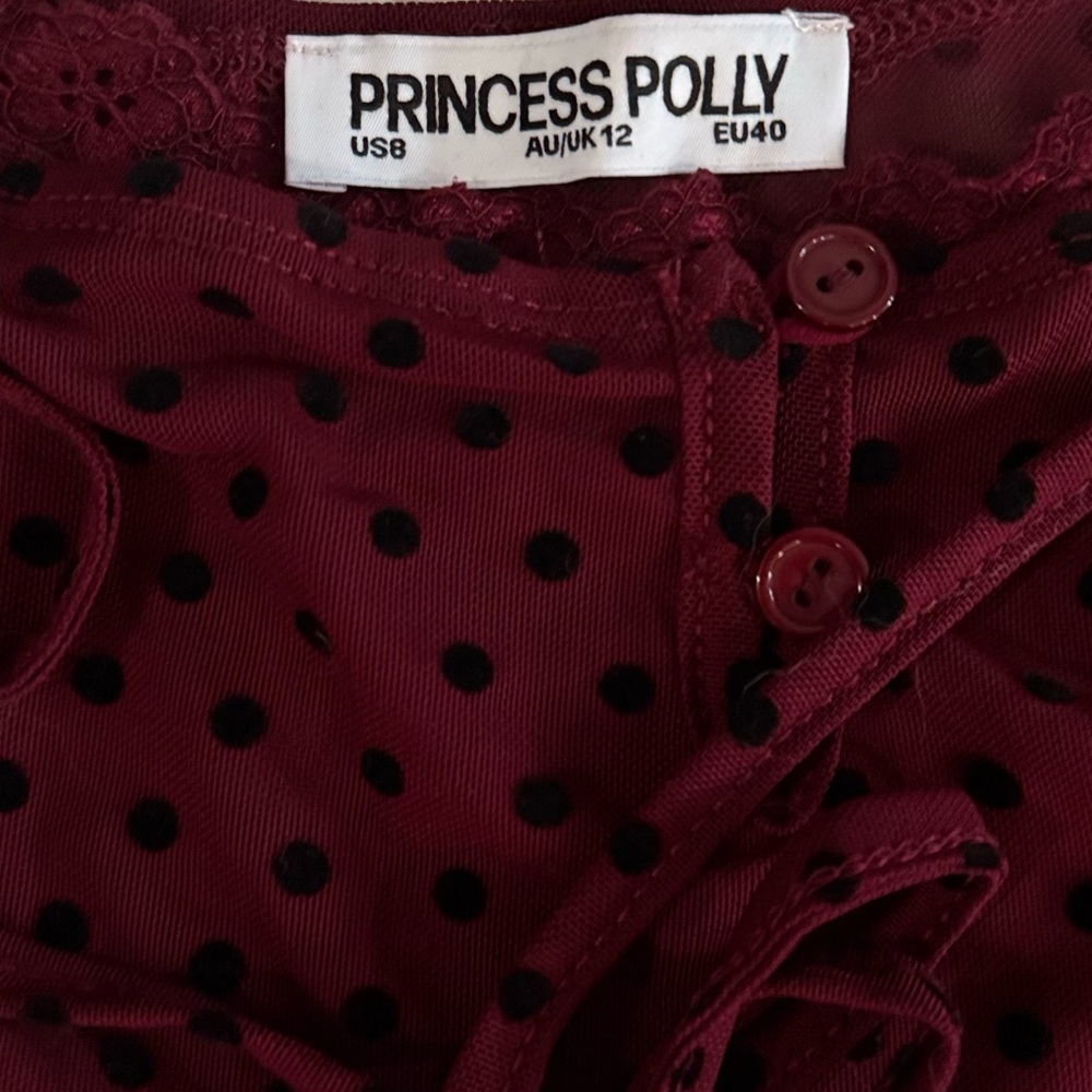 Princess Polly: On My Side Off Shoulder Tie Neck Top Burgundy *discontinued* - Picture 4 of 7